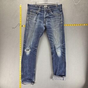 Edwin Jeans Mens 30x32 Blue Selvedge ED-55 Whiskers Honeycomb Thrashed Button